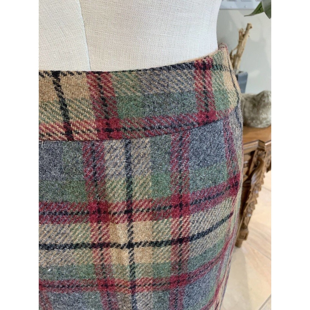 Savannah women 10 tan plaid wool button front vintage midi Straight skirt - Picture 8 of 10
